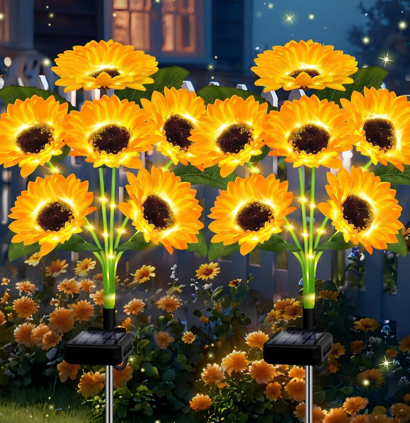 EDOF 2 Pack with 12 Sunflower Solar Lights Outdoor Garden Decor,Solar Flowers Lights Waterproof,Sunflowers Gifts for Mom Women Grandma Birthday,Decorative Stakes Lights for Landscape Yard Patio Lawn - Image 1